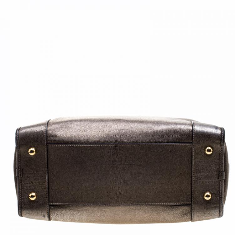 Pre Owned Loewe Metallic Beige Leather Amazona Satchel