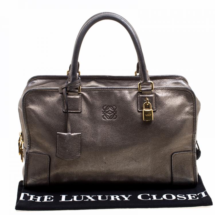 Pre Owned Loewe Metallic Beige Leather Amazona Satchel