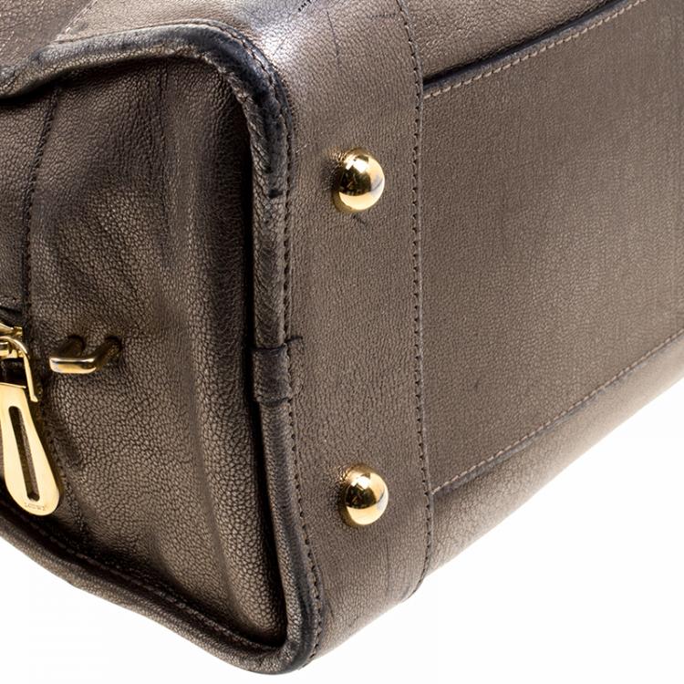 Pre Owned Loewe Metallic Beige Leather Amazona Satchel