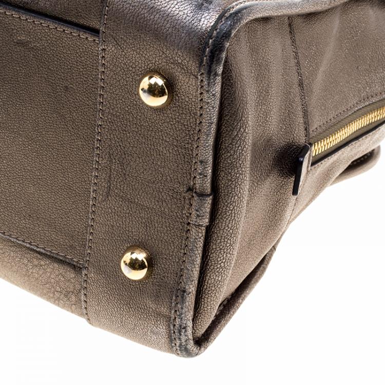 Pre Owned Loewe Metallic Beige Leather Amazona Satchel