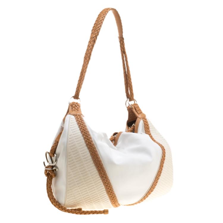 Pre Owned Loewe White and Brown Leather Hobo