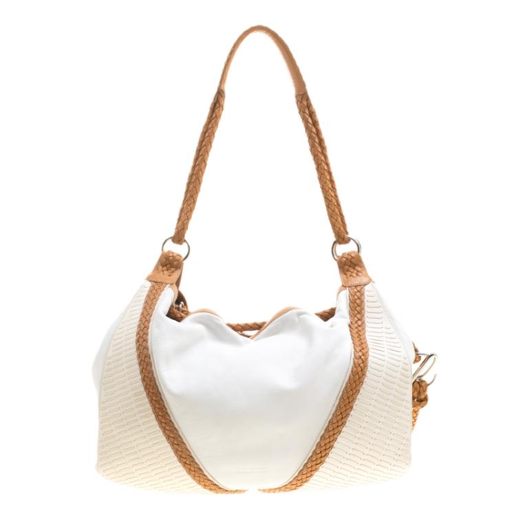 Pre Owned Loewe White and Brown Leather Hobo
