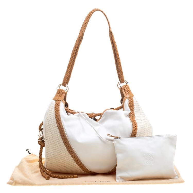 Pre Owned Loewe White and Brown Leather Hobo