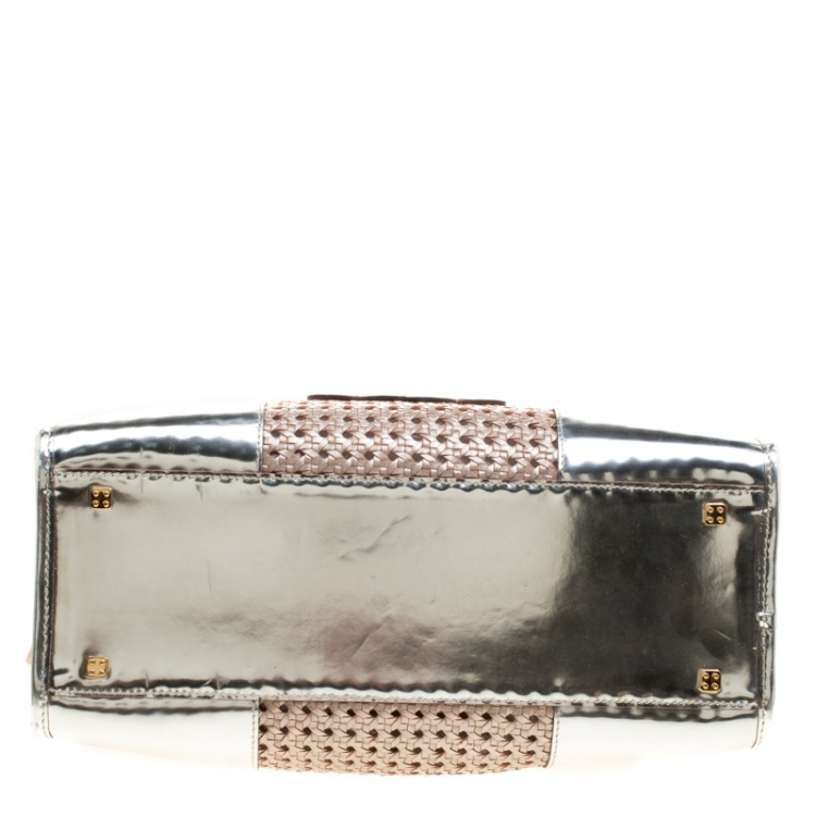 Pre Owned Loewe Metallic Peach/Silver Woven Leather Limited Edition Amazona Woven Bag
