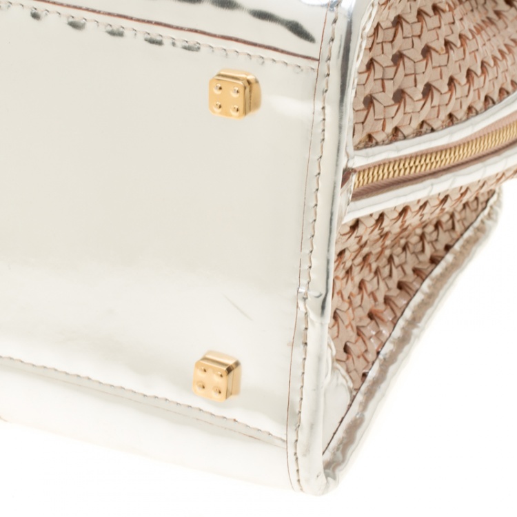 Pre Owned Loewe Metallic Peach/Silver Woven Leather Limited Edition Amazona Woven Bag