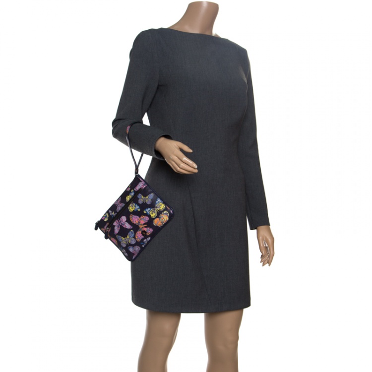 Pre Owned Loewe Multicolor Butterfly Print Leather Wrislet Clutch