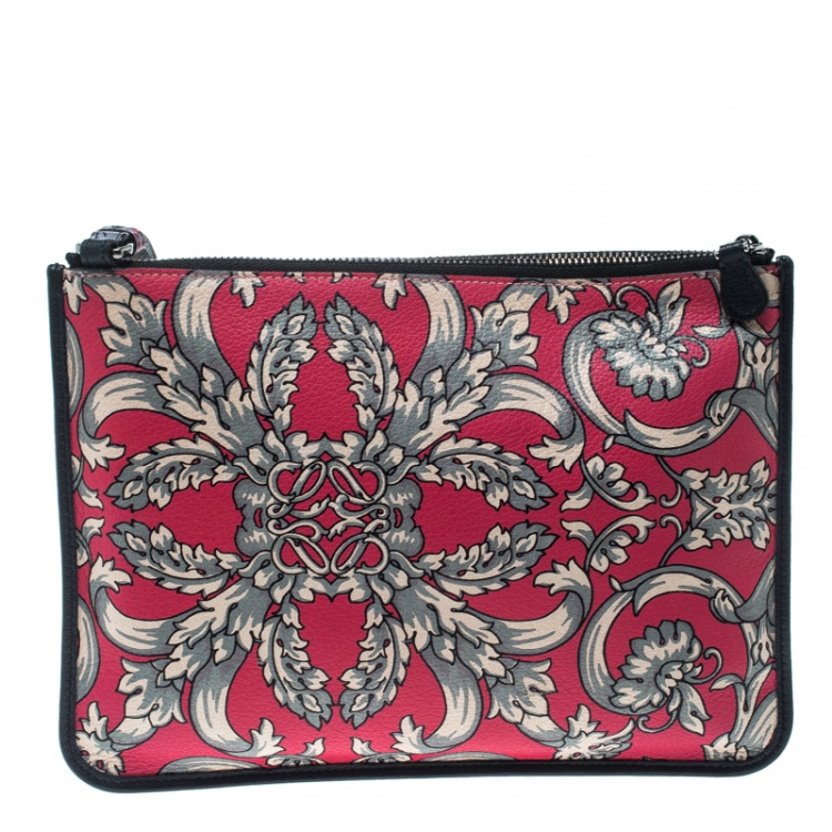 Pre Owned Loewe Multicolor Butterfly Print Leather Wrislet Clutch
