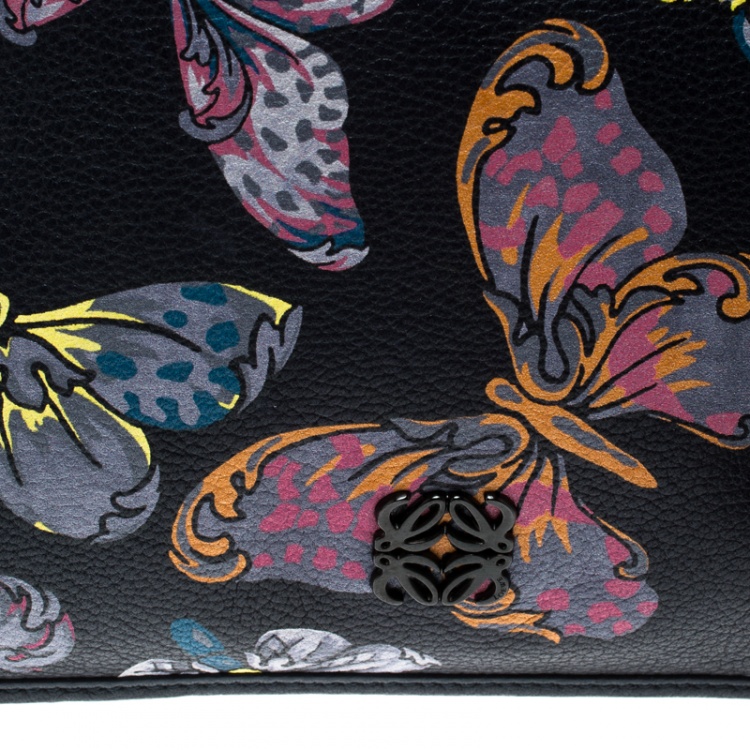 Pre Owned Loewe Multicolor Butterfly Print Leather Wrislet Clutch