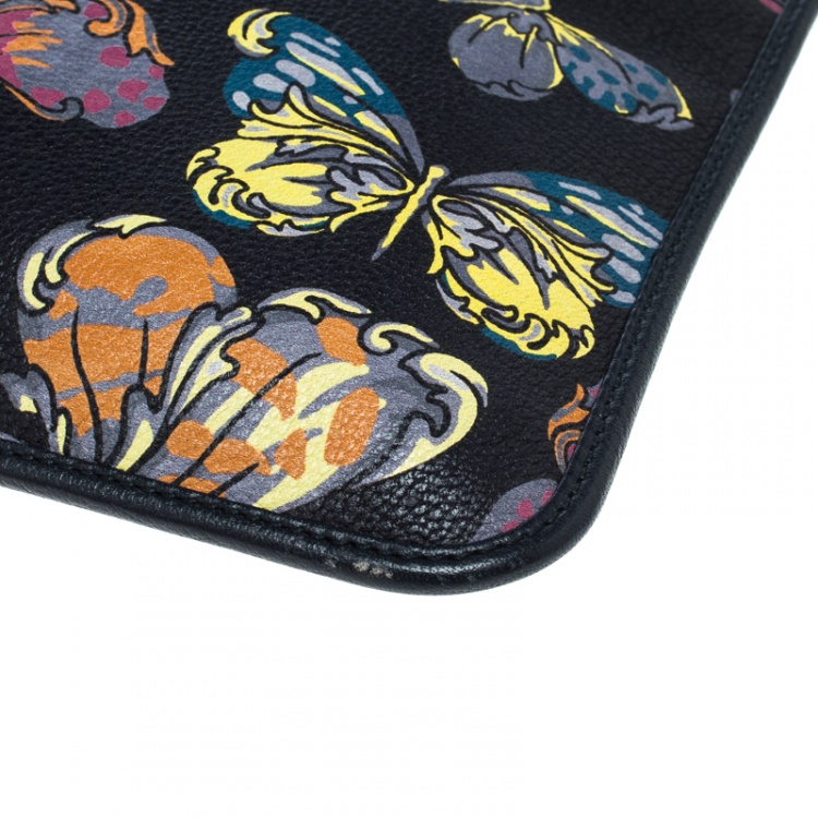 Pre Owned Loewe Multicolor Butterfly Print Leather Wrislet Clutch