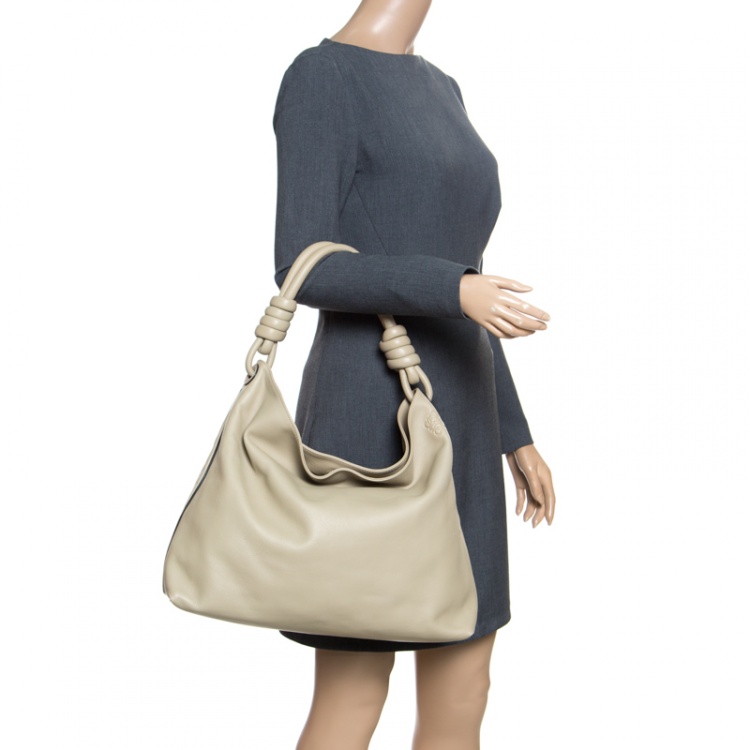 Loewe Beige Leather Flamenco Knot Hobo