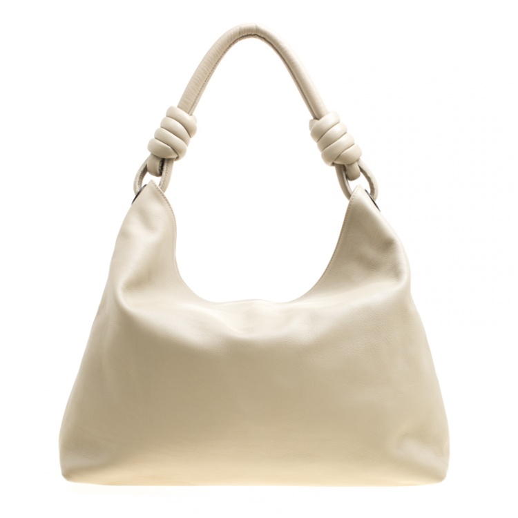 Pre Owned Loewe Beige Leather Flamenco Knot Hobo