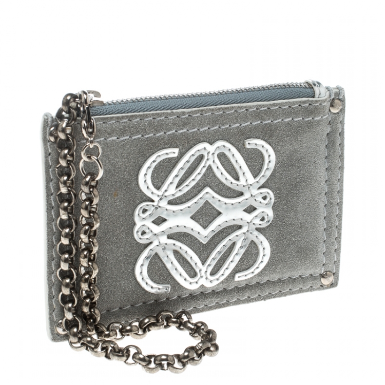 Pre Owned Loewe Sage Green Suede Chain Coin Purse