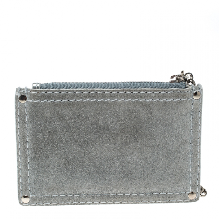 Pre Owned Loewe Sage Green Suede Chain Coin Purse