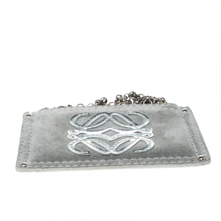 Pre Owned Loewe Sage Green Suede Chain Coin Purse