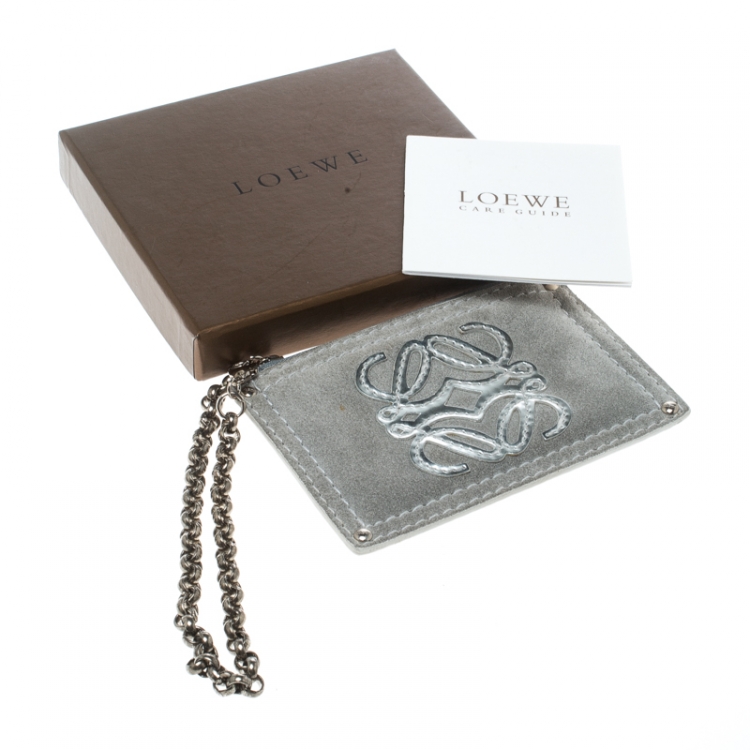 Pre Owned Loewe Sage Green Suede Chain Coin Purse