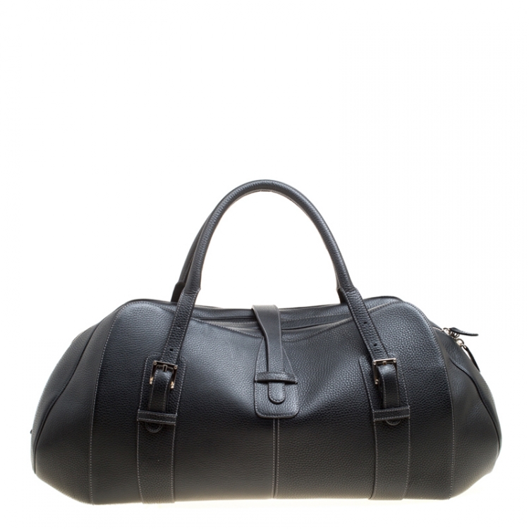 Pre Owned Loewe Black Leather Senda 3 Weekender Bag