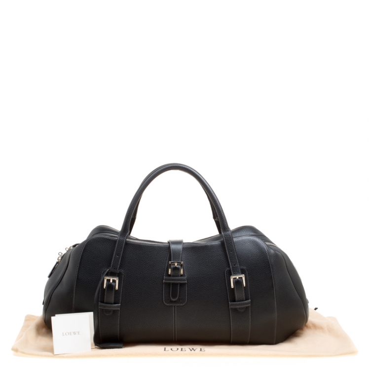 Pre Owned Loewe Black Leather Senda 3 Weekender Bag