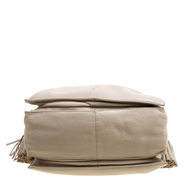 Pre Owned Loewe Light Beige Leather Tassel Shoulder Bag