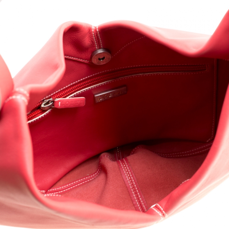 Pre Owned Loewe Cerise Red Leather Hobo