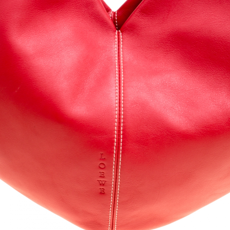Pre Owned Loewe Cerise Red Leather Hobo