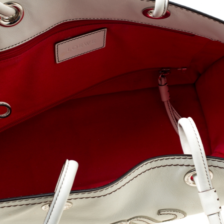 Pre Owned Loewe White Leather Shopping Tote