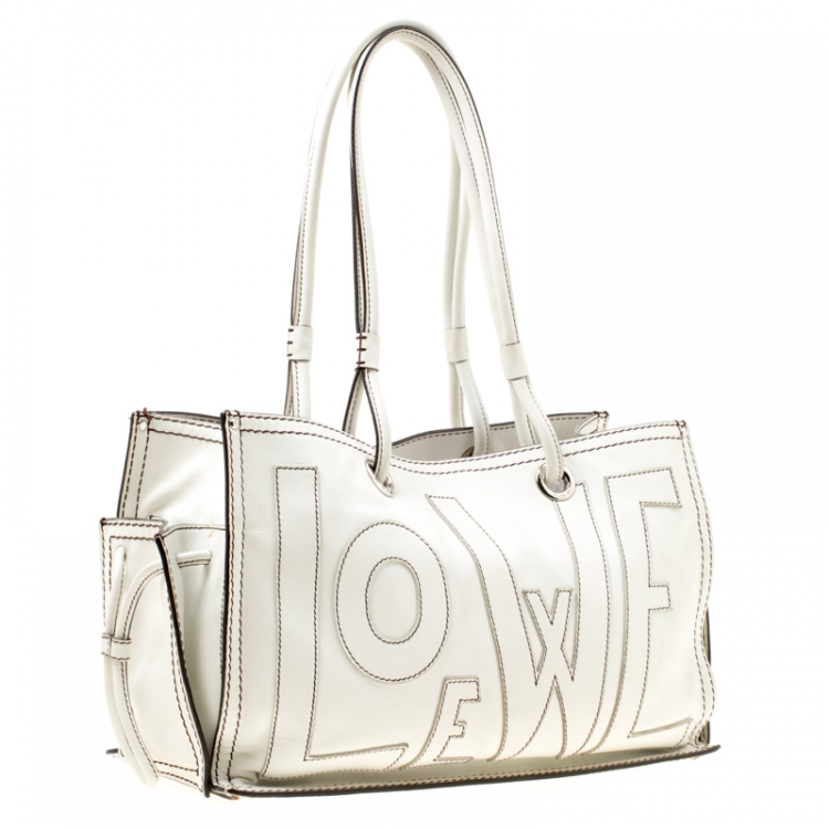 Pre Owned Loewe White Leather Shopping Tote