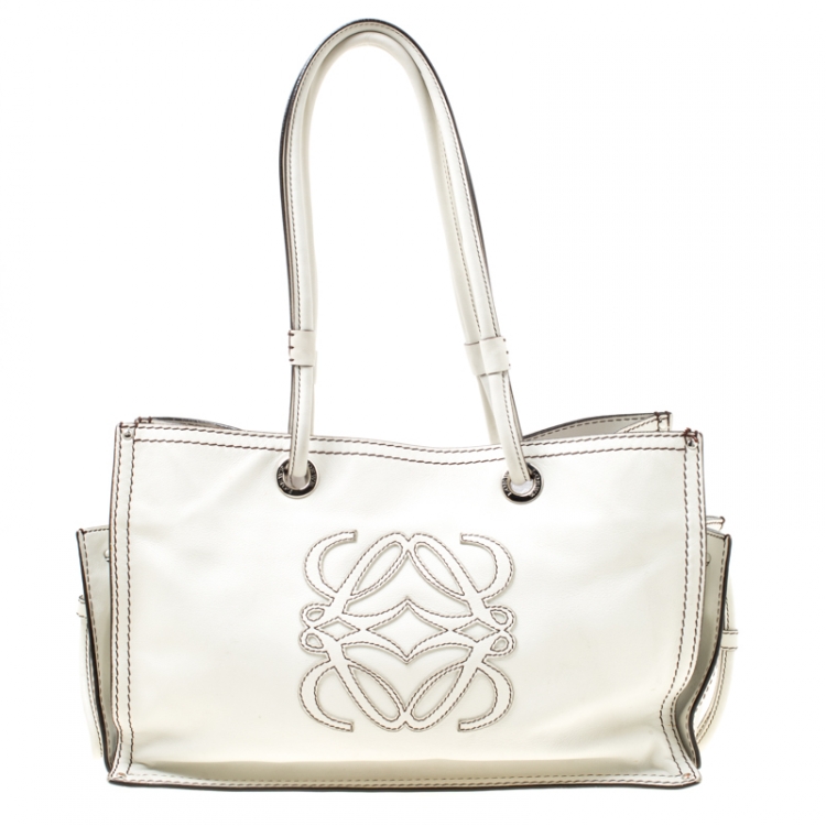 Pre Owned Loewe White Leather Shopping Tote