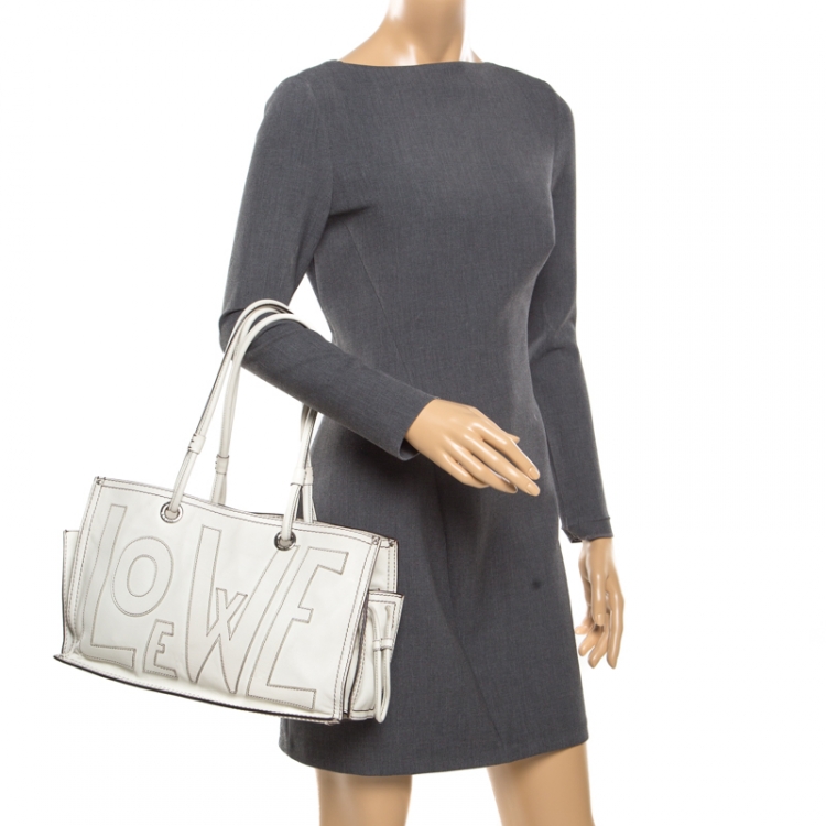 Pre Owned Loewe White Leather Shopping Tote