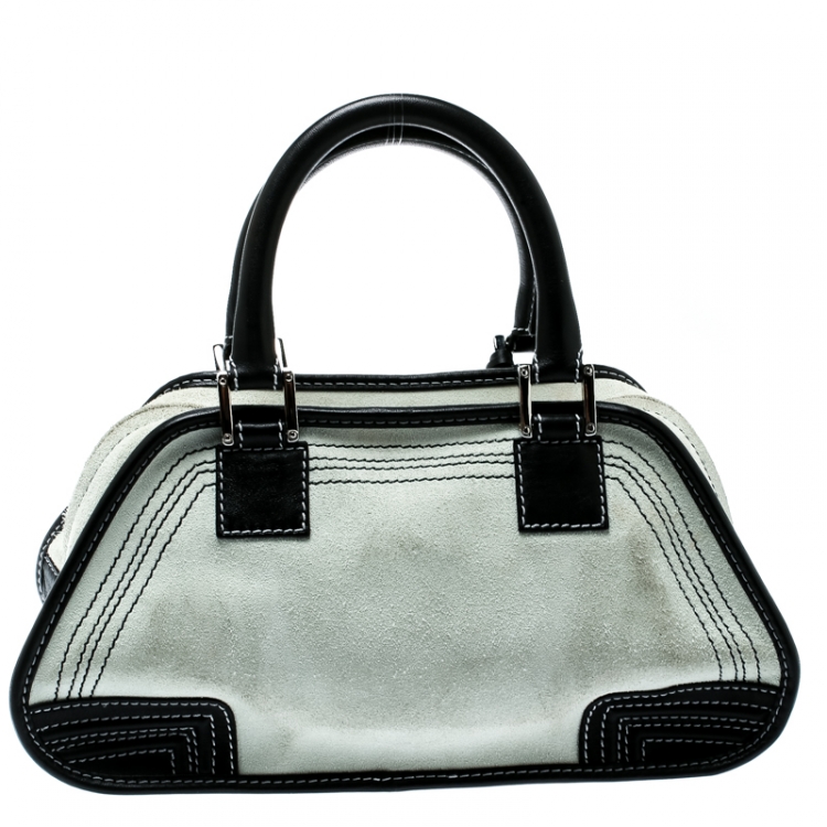 Pre Owned Loewe White Suede and Leather Amazona 36 Tote