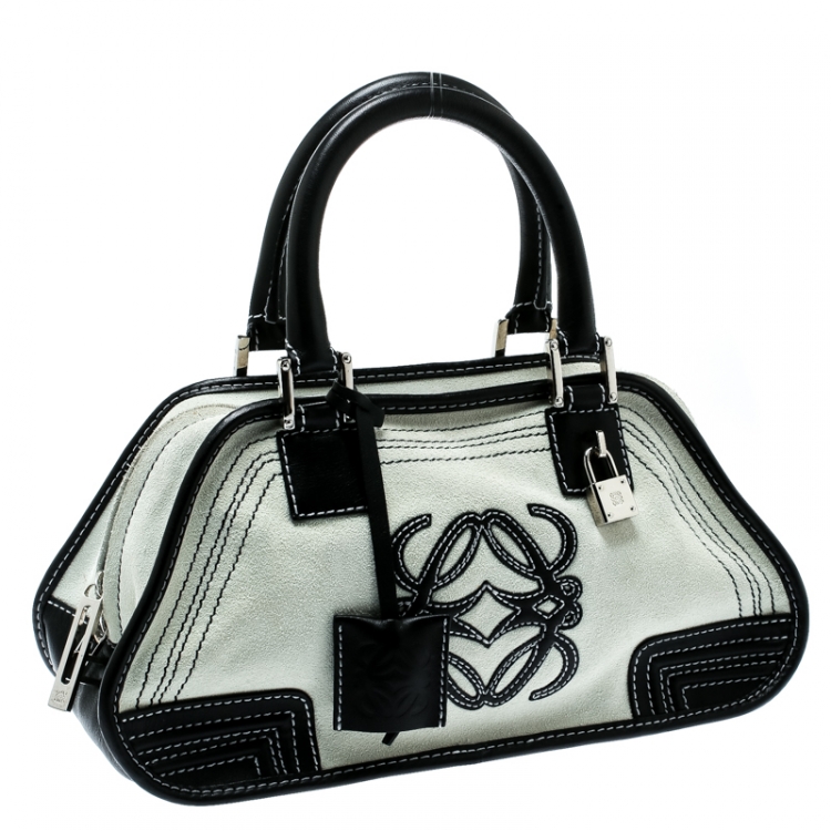 Pre Owned Loewe White Suede and Leather Amazona 36 Tote