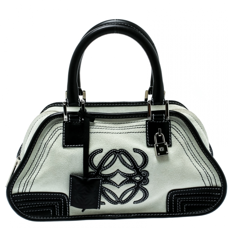 Pre Owned Loewe White Suede and Leather Amazona 36 Tote