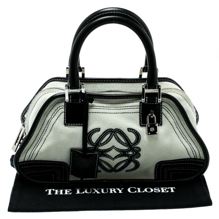 Pre Owned Loewe White Suede and Leather Amazona 36 Tote