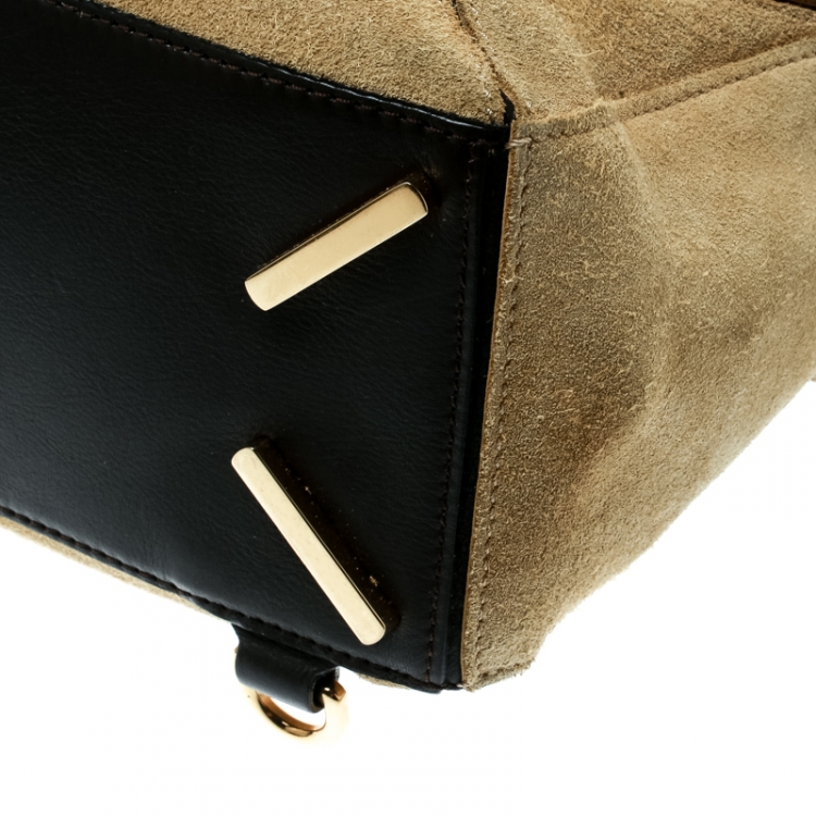 Pre Owned Loewe Beige Suede and Leather Puzzle Shoulder Bag