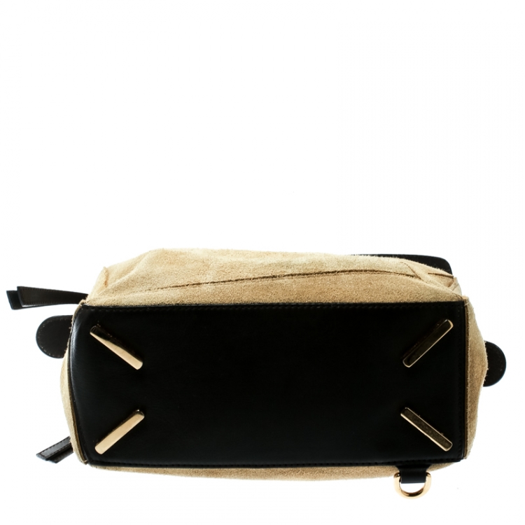 Pre Owned Loewe Beige Suede and Leather Puzzle Shoulder Bag