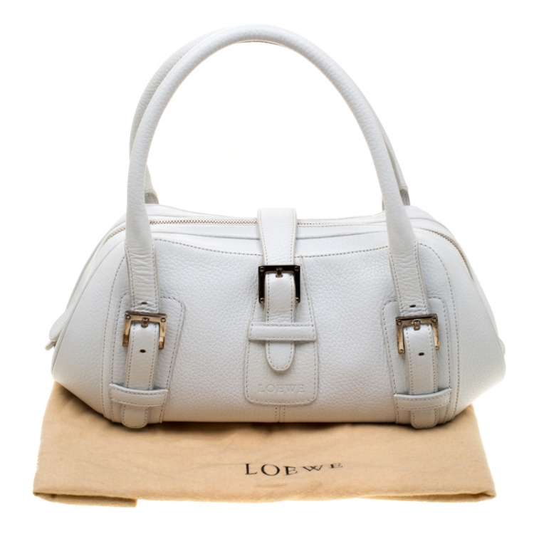 Pre Owned Loewe White Leather Senda Satchel