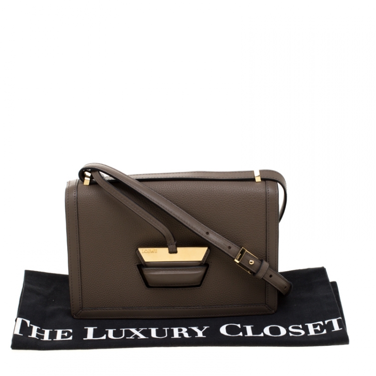 Pre Owned Loewe Dark Beige Leather Barcelona Crossbody Bag