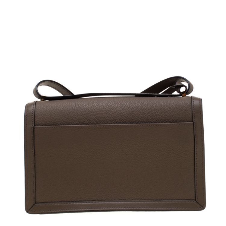 Pre Owned Loewe Dark Beige Leather Barcelona Crossbody Bag