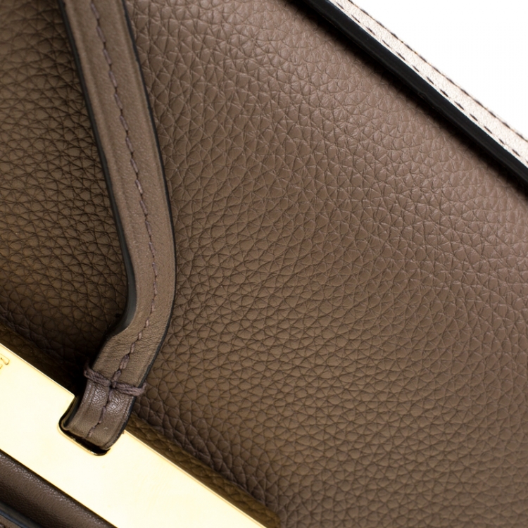 Pre Owned Loewe Dark Beige Leather Barcelona Crossbody Bag