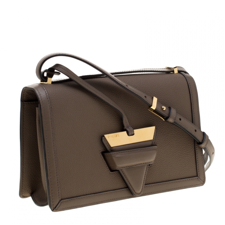 Pre Owned Loewe Dark Beige Leather Barcelona Crossbody Bag