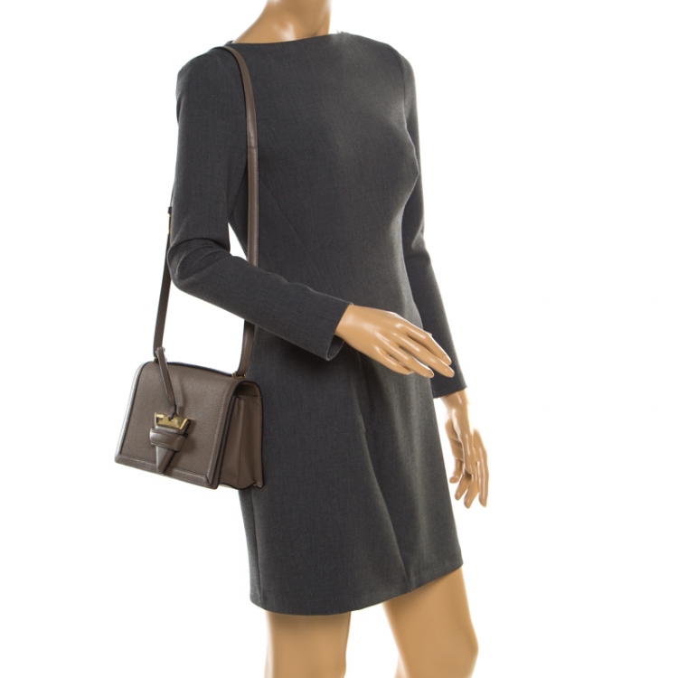 Pre Owned Loewe Dark Beige Leather Barcelona Crossbody Bag
