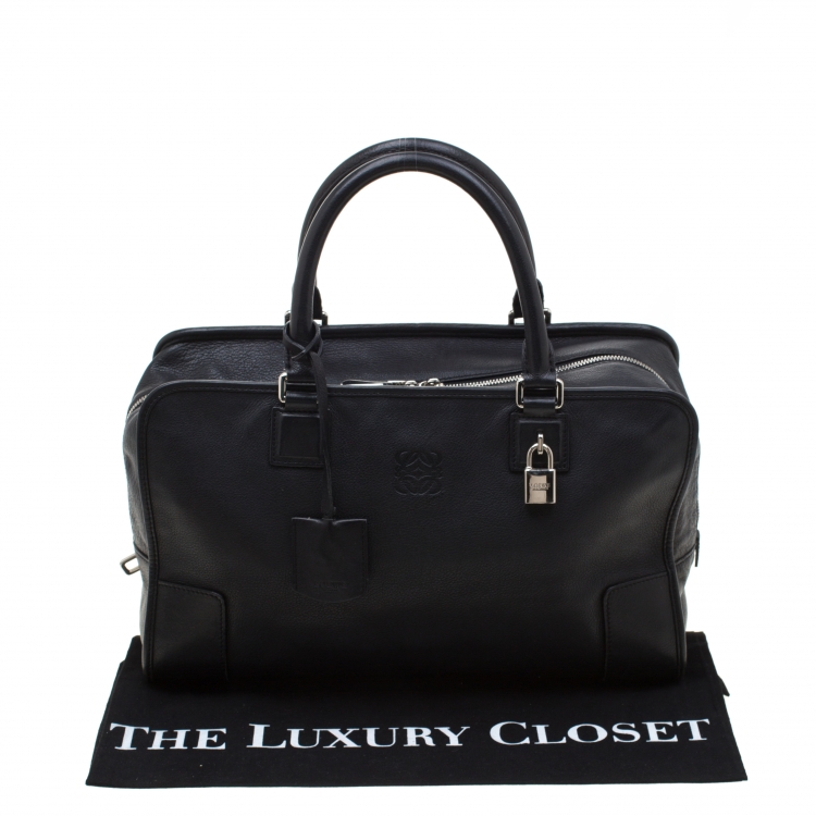 Pre Owned Loewe Black Leather Amazona Satchel Bag