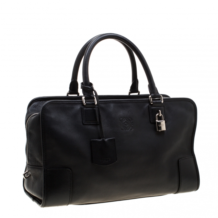 Pre Owned Loewe Black Leather Amazona Satchel Bag