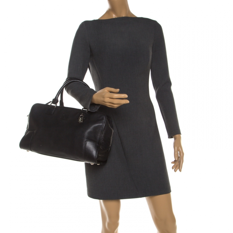 Pre Owned Loewe Black Leather Amazona Satchel Bag