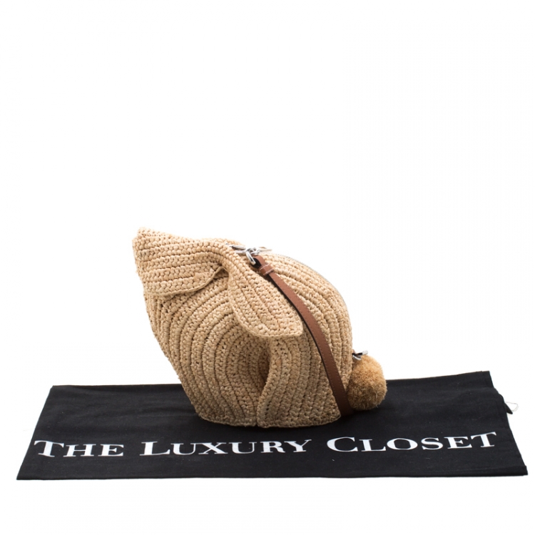 Pre Owned Loewe Beige Raffia Bunny Mini Crossbody Bag