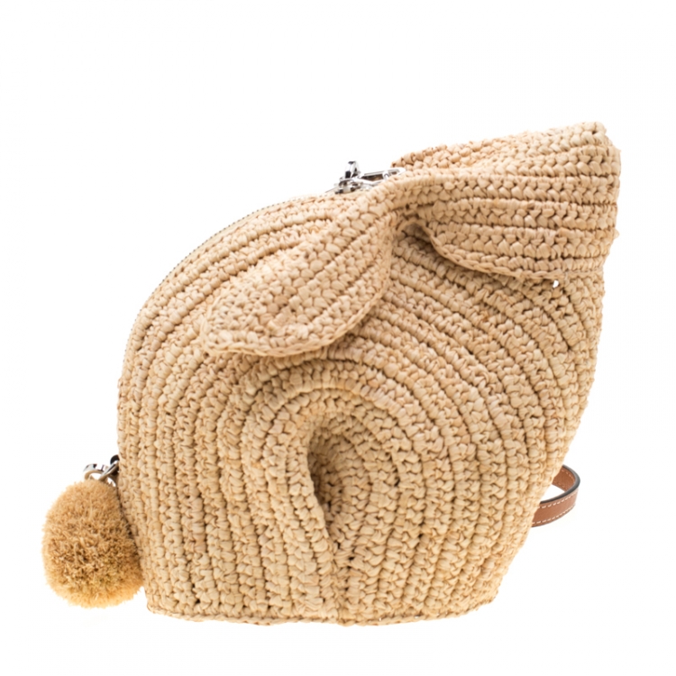 Pre Owned Loewe Beige Raffia Bunny Mini Crossbody Bag
