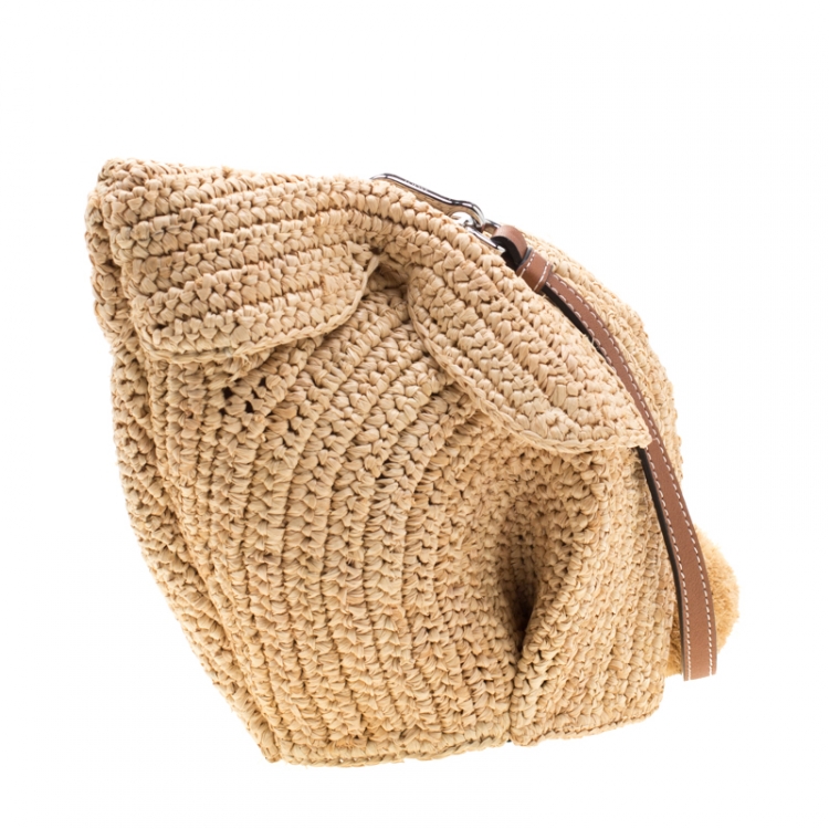 Pre Owned Loewe Beige Raffia Bunny Mini Crossbody Bag