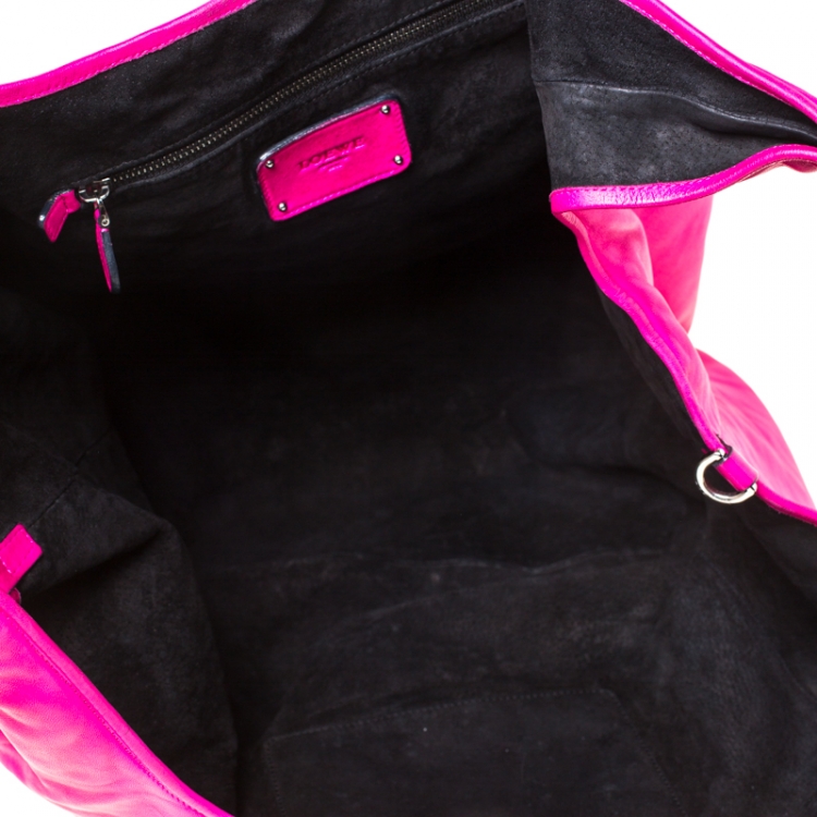 Pre Owned Loewe Hot Pink Calle Leather Shopper Tote