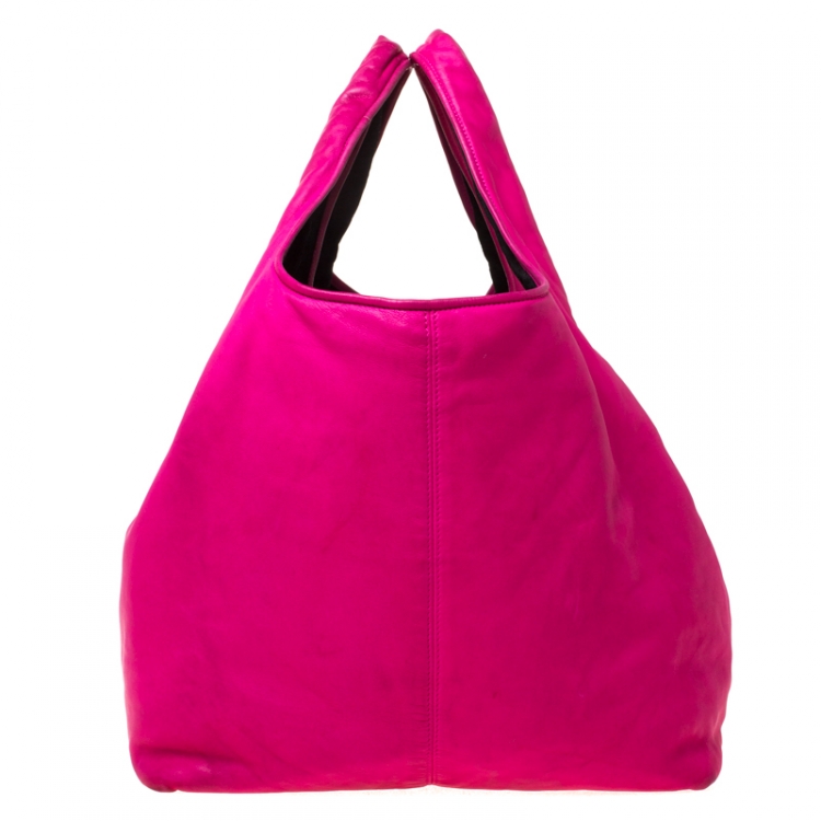 Pre Owned Loewe Hot Pink Calle Leather Shopper Tote