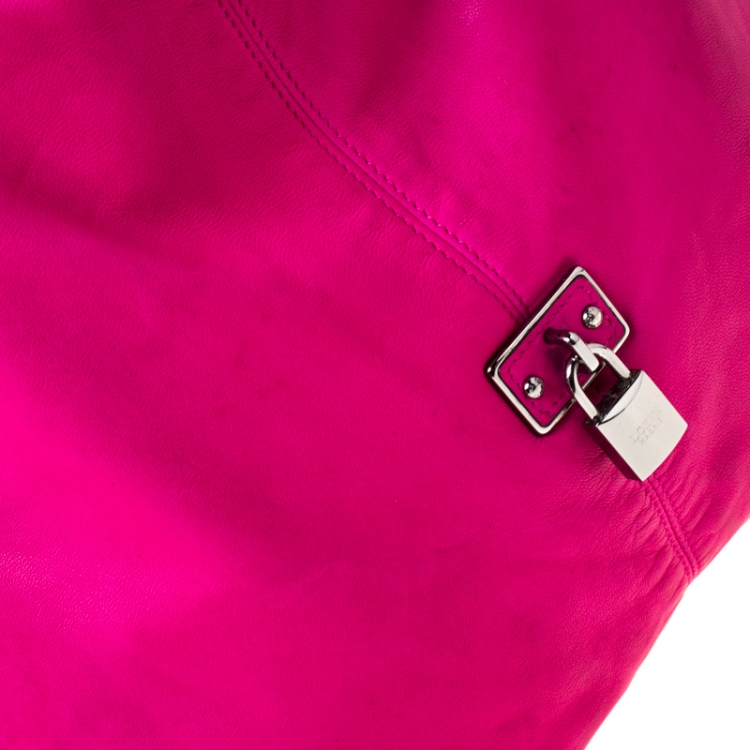 Pre Owned Loewe Hot Pink Calle Leather Shopper Tote