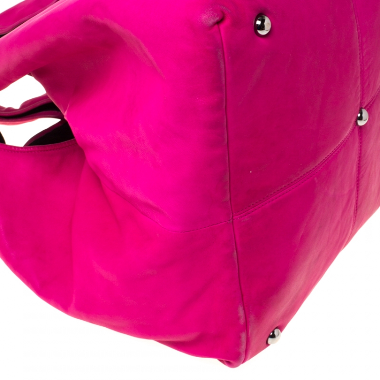 Pre Owned Loewe Hot Pink Calle Leather Shopper Tote
